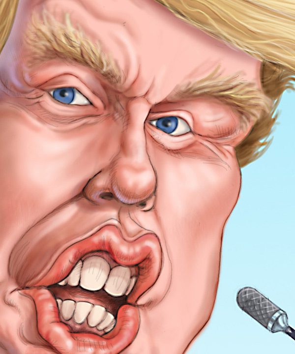trump caricature close up